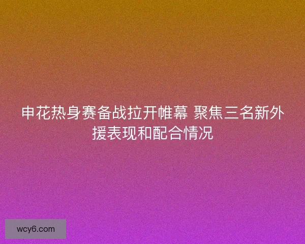 申花热身赛备战拉开帷幕 聚焦三名新外援表现和配合情况