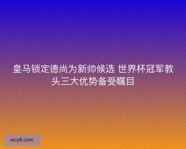 皇马锁定德尚为新帅候选 世界杯冠军教头三大优势备受瞩目