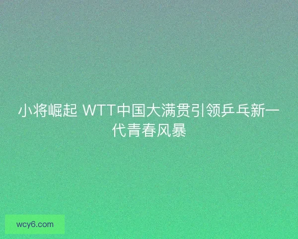 小将崛起 WTT中国大满贯引领乒乓新一代青春风暴